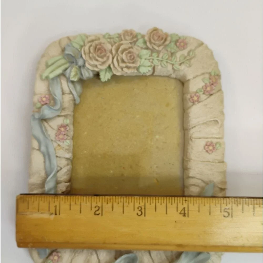 Rose and Ribbon Picture Frame Resin with Plastic Cover